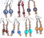 Hemp earrings of regular colored hemp with beads...